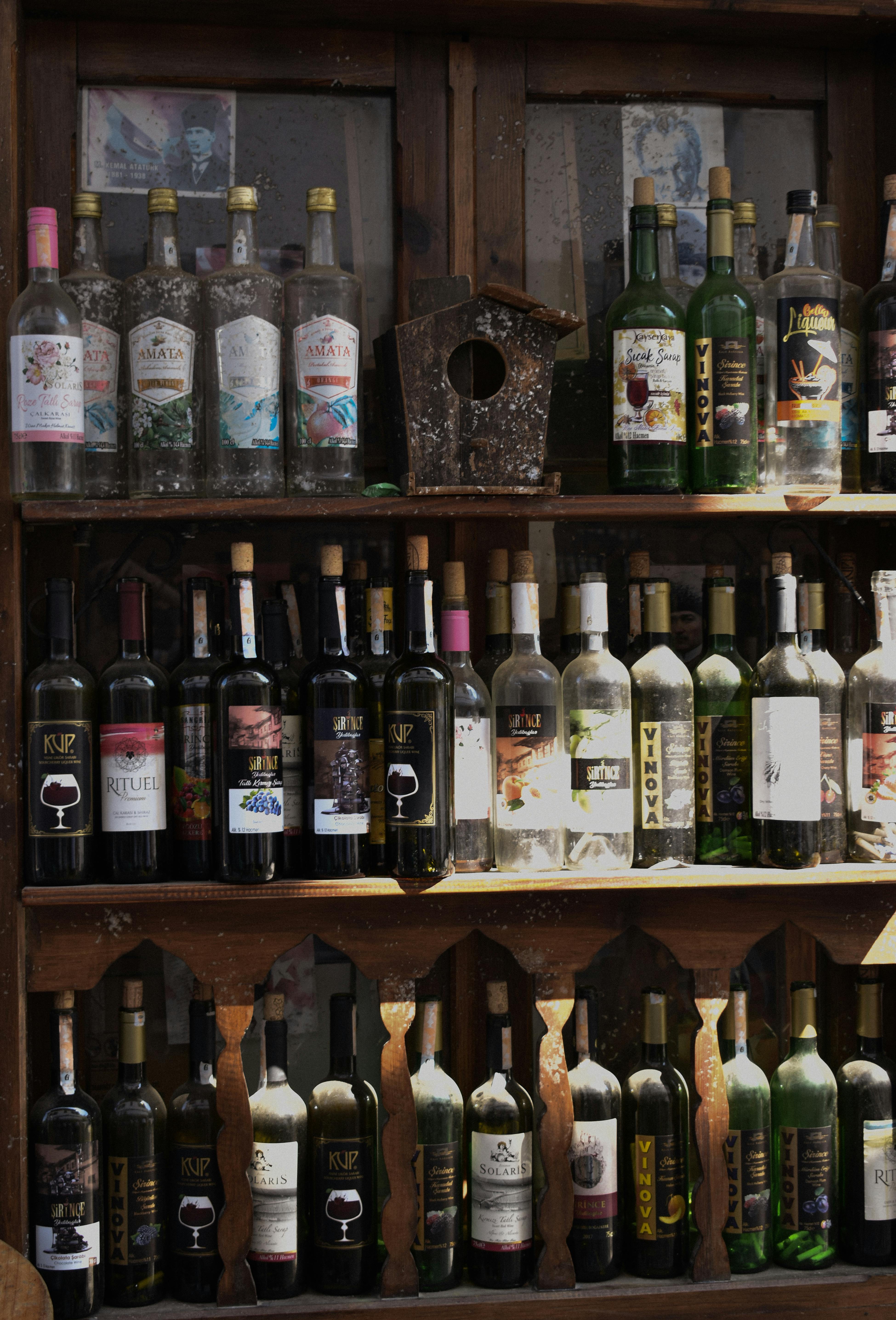 Wine bottles in a winery in Şirince
